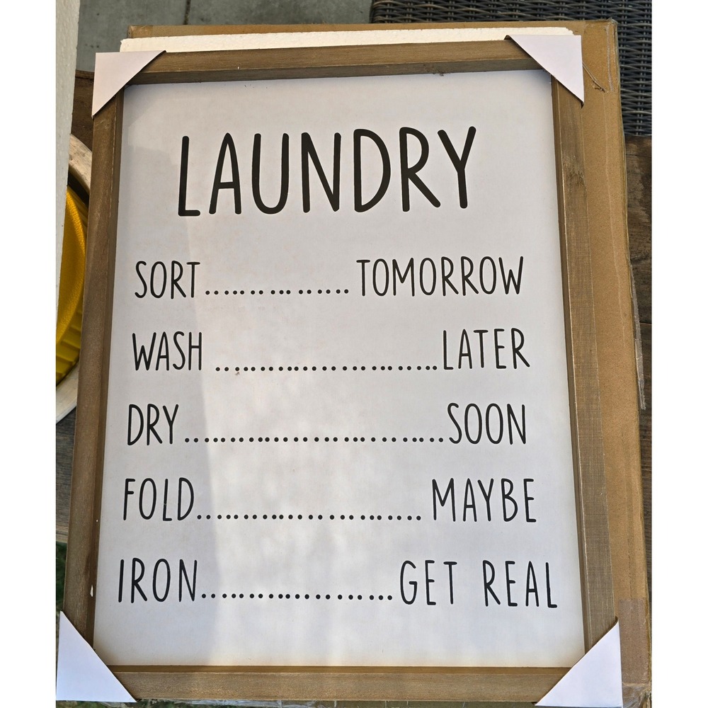 Laundry Room Wall Sign Funny Farmhouse Wood Frame Canvas Art Decor 12x16 NEW